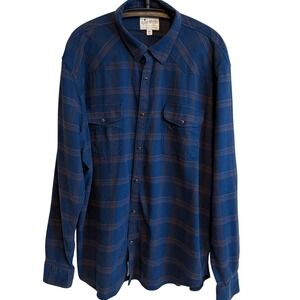 Lucky Brand Saturday Stretch Mens Blue Flannel XXL Snap Closure Rugged Timeless